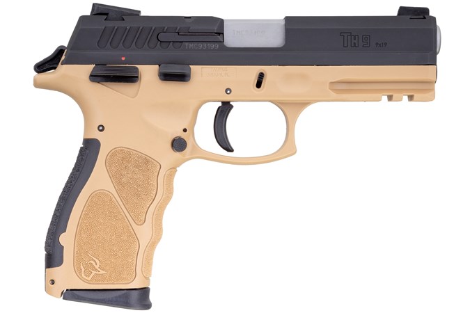 Taurus TH9 9mm Semi-Auto Pistol - Item #: TATH9TAN / MFG Model #: 1-TH9041T / UPC: REDACTED68 - TH9 9MM BLK/TAN 4.3" 17+1 SFTY 1-TH9041T| ADJ SIGHTS | 2 MAGS